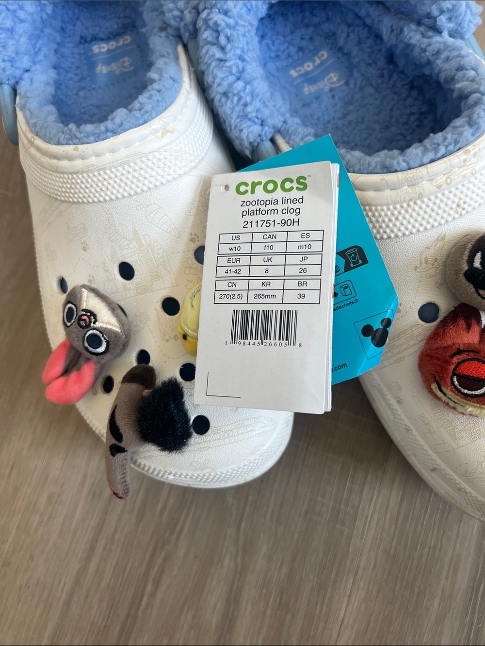 Crocs Zootopia Classic Platform Clogs Blue Lining Character Charms Sz 10 cozy - Picture 10 of 11
